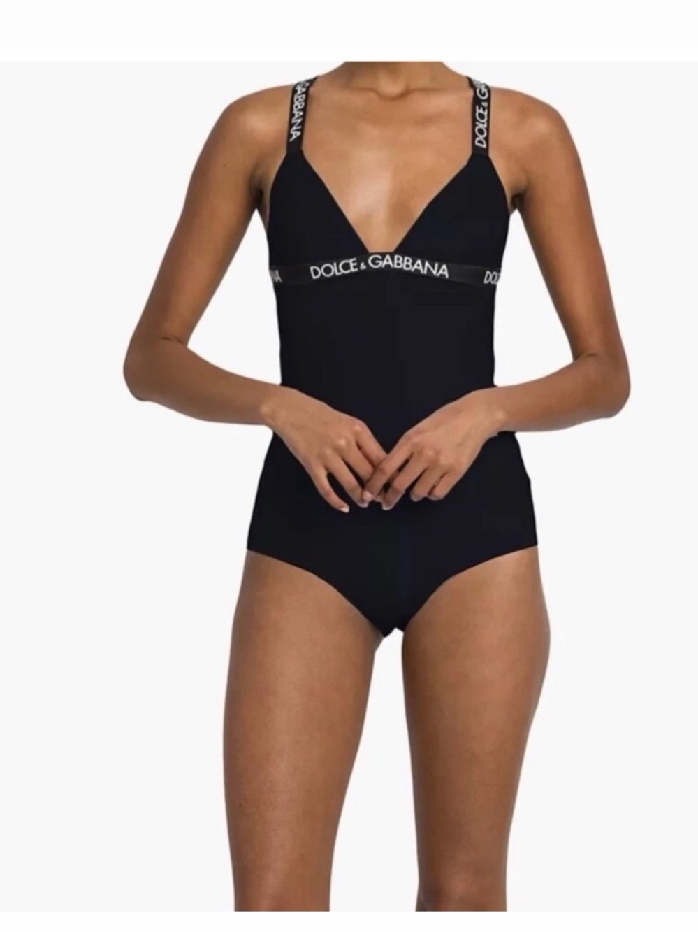 NWT Dolce & Gabbana Black and white Logo-Trim One-Piece bathing suit size small